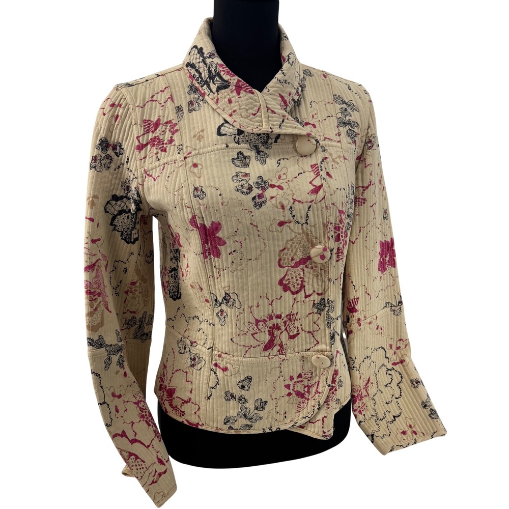 VTG Sigrid Olsen Silk Blend Quilted Floral Butterfly Asymmetric Jacket Cream 6